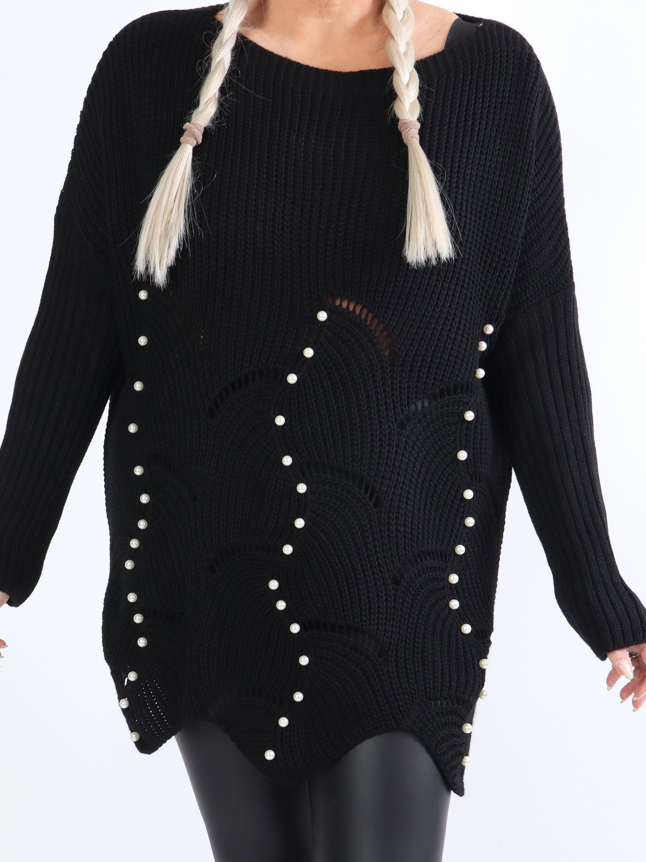 Perle - Vacker plus size-stickning med vita pärlor